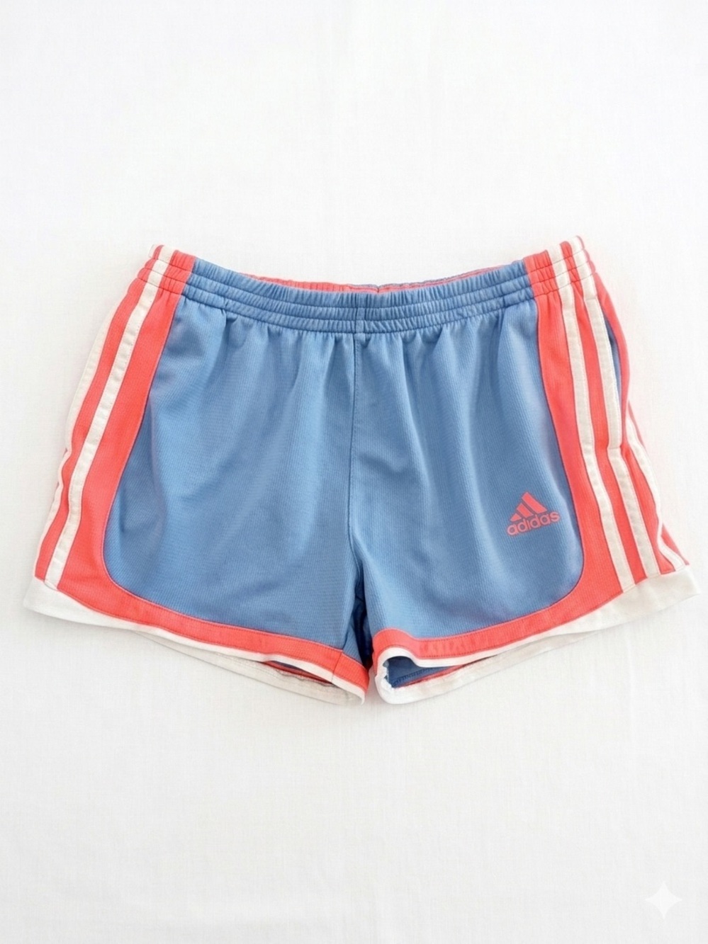 Adidas Girls Blue & Coral Three-Stripe Athletic Running Shorts - Size XL (16)